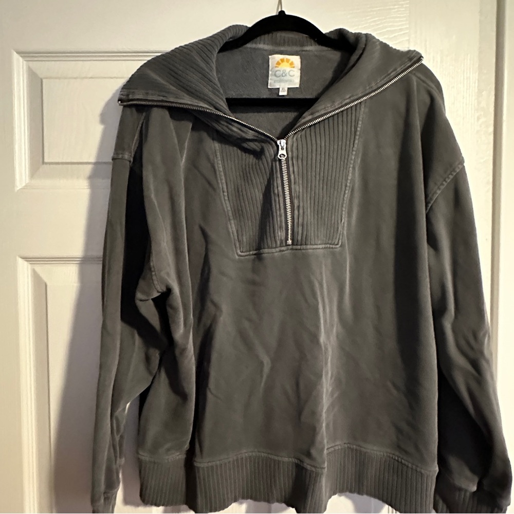 C&C California | Ribbed Quarter Zip Up Sweatshirt | XL